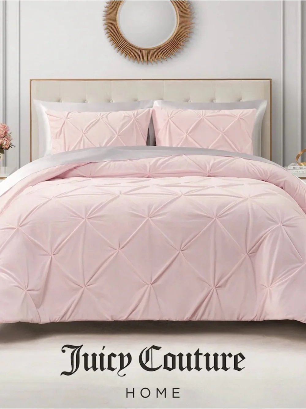Juicy Couture Kiss Pleat Micromink Plush Comforter Sets - Pale Pink - King